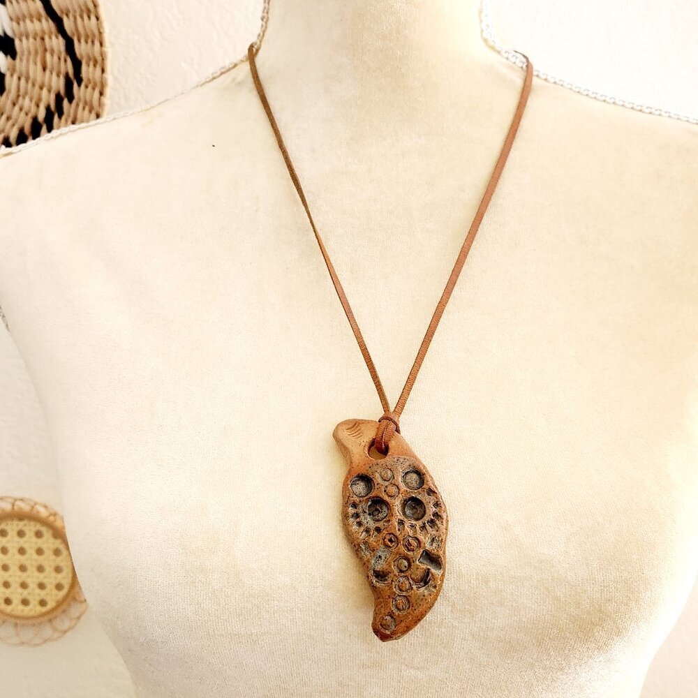 Aboriginal Spirit Pottery Mook Mook Handmade Clay Pendant Leather Strap Necklace